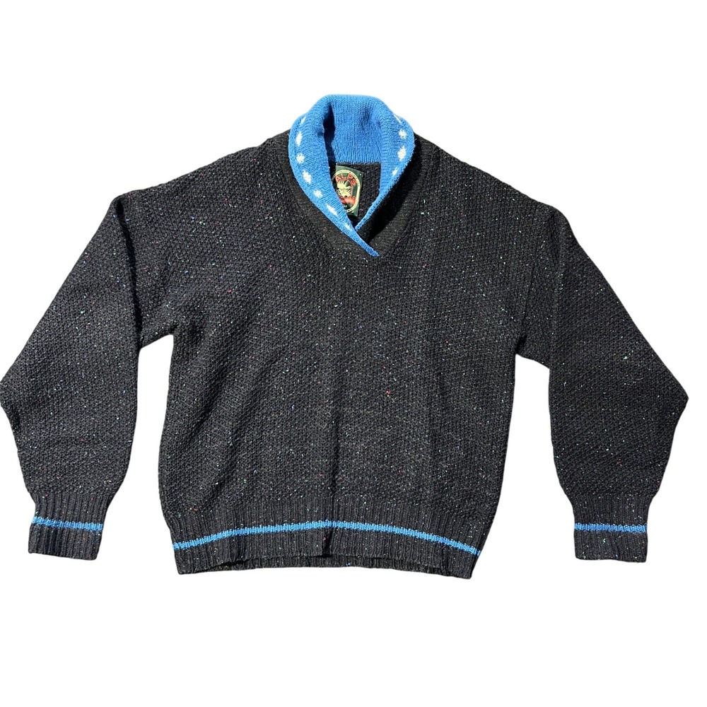 ALPS Rugged Outdoor Sweater Pullover Blue Shawl Collar Med Speckled Mountain Vtg